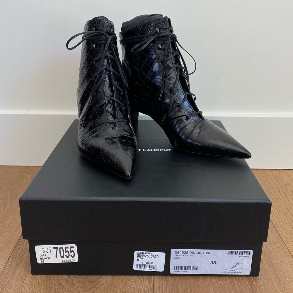 NIB Saint Laurent Kiki 55 Lace Up booties
